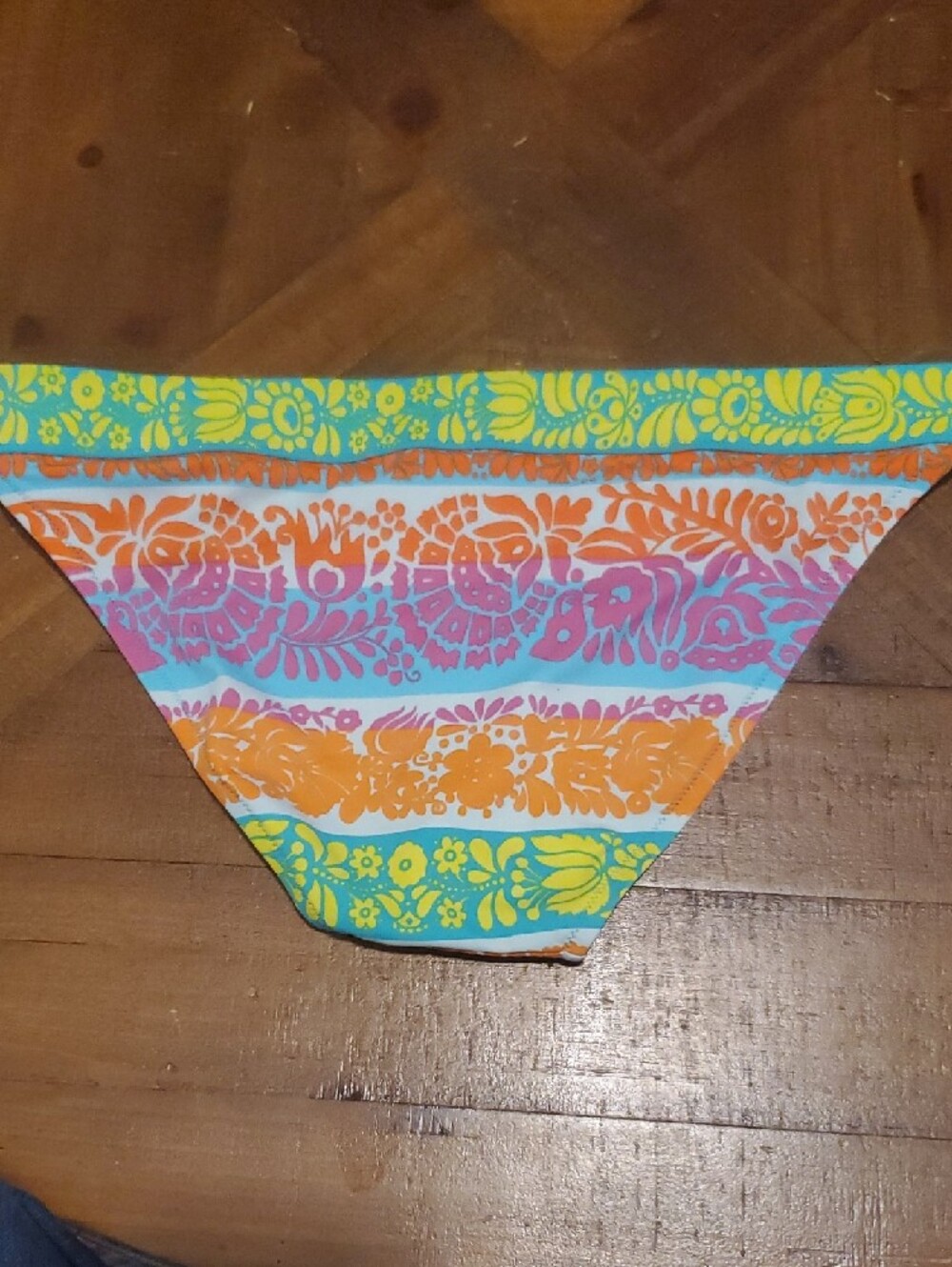 Victoria's Secret Yellow, Orange, Turquoise & Pink Floral Stripe Bikini Bottoms - Picture 4 of 4